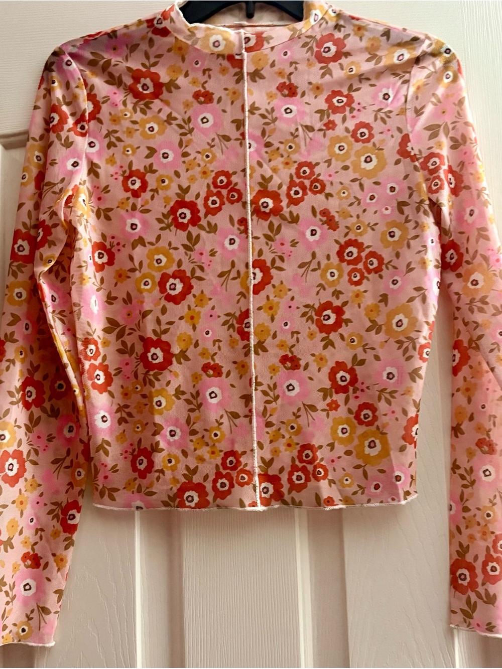 Floral Zip-Front Long Sleeve Tee - Pink